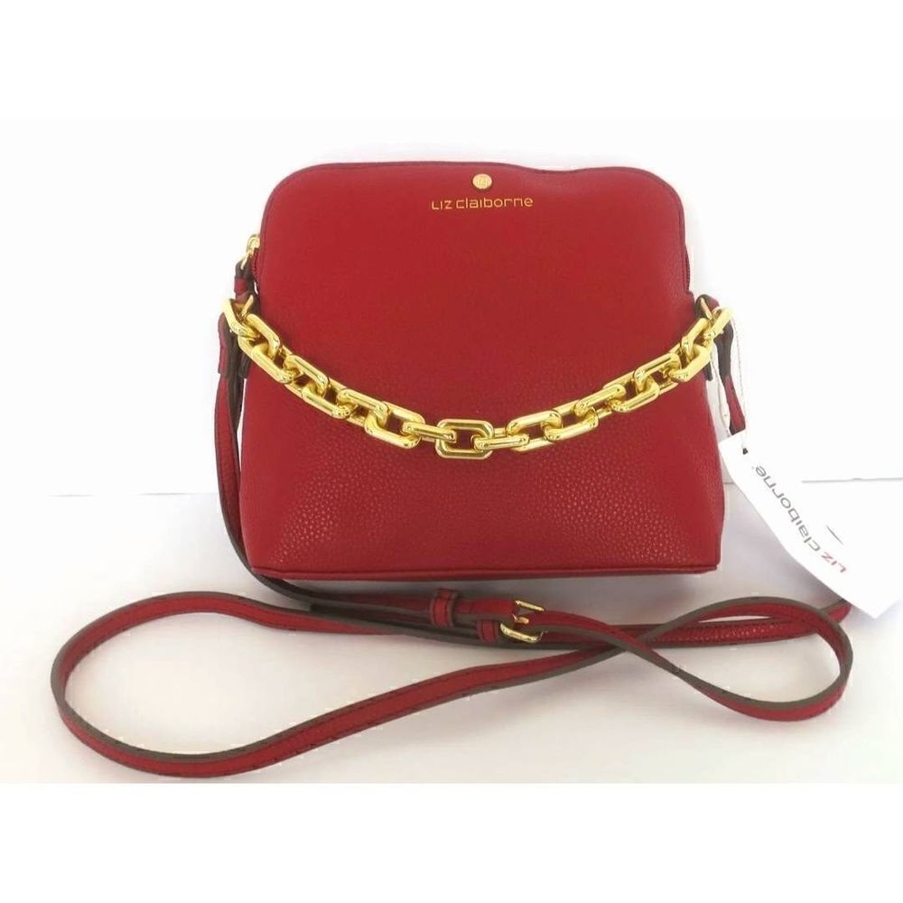 VINTAGE LIZ CLAIBORNE CROSSBODY FAUX LEATHER HANDBAG WITH GOLD CHAIN